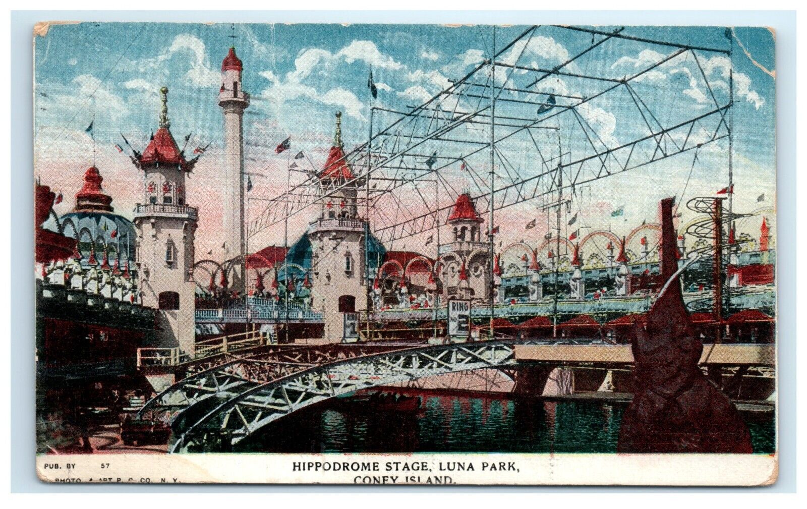 Vintage Postcard Coney Island New York Hippodrome Stage Luna Park Posted 1908