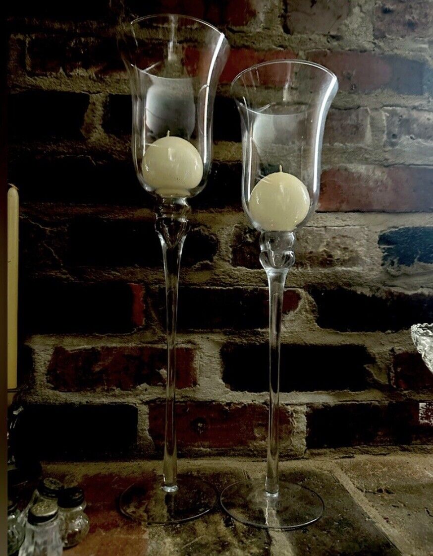 Large 18-20” Shabby Chic Elegant Vintage Candle Holder Glass Set Sphere Candles