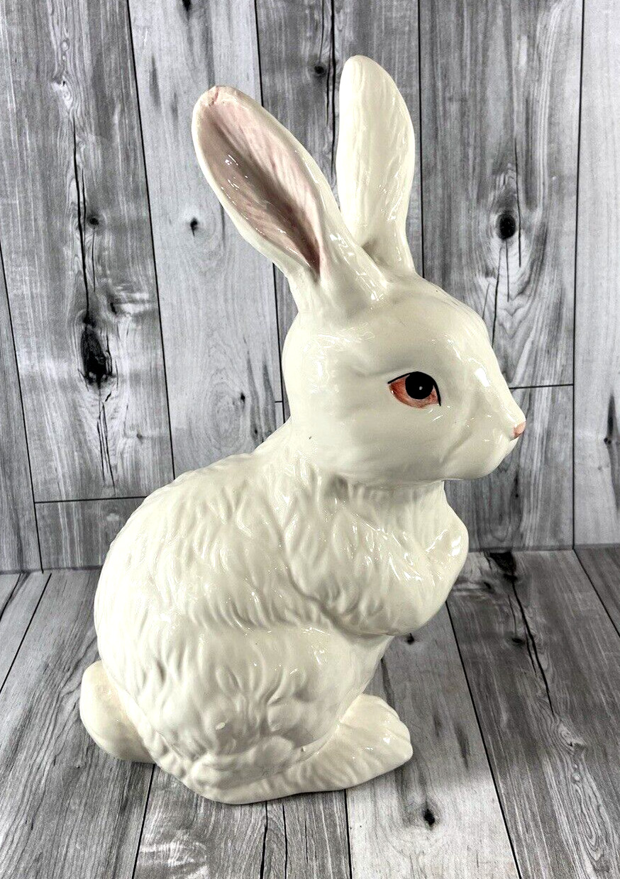 Large Ceramic Standing Glossy White Easter Bunny Rabbit Cottage Core Farm House