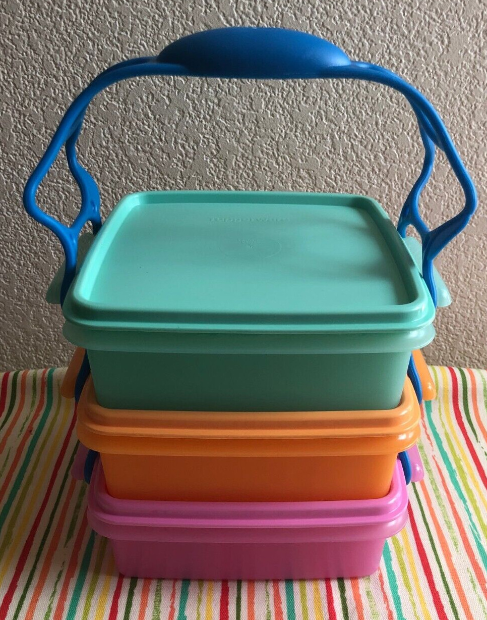 Tupperware Lunch Box Containers w/ Carry all Handle Set of 3 4 Cups New