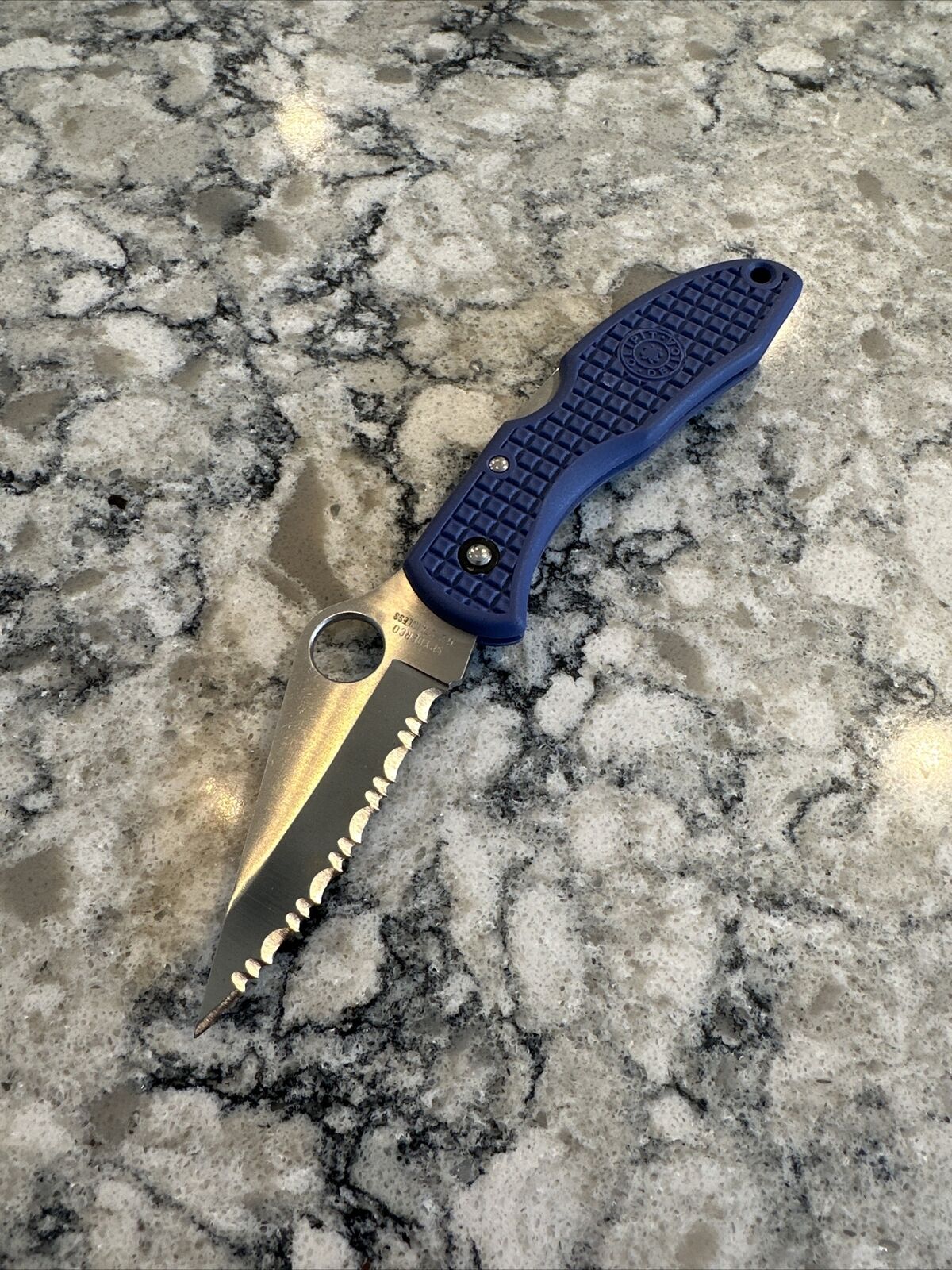 Spyderco Clipit Delica Vintage Fully Serrated Folding Knife Blue Scales G2 Seki