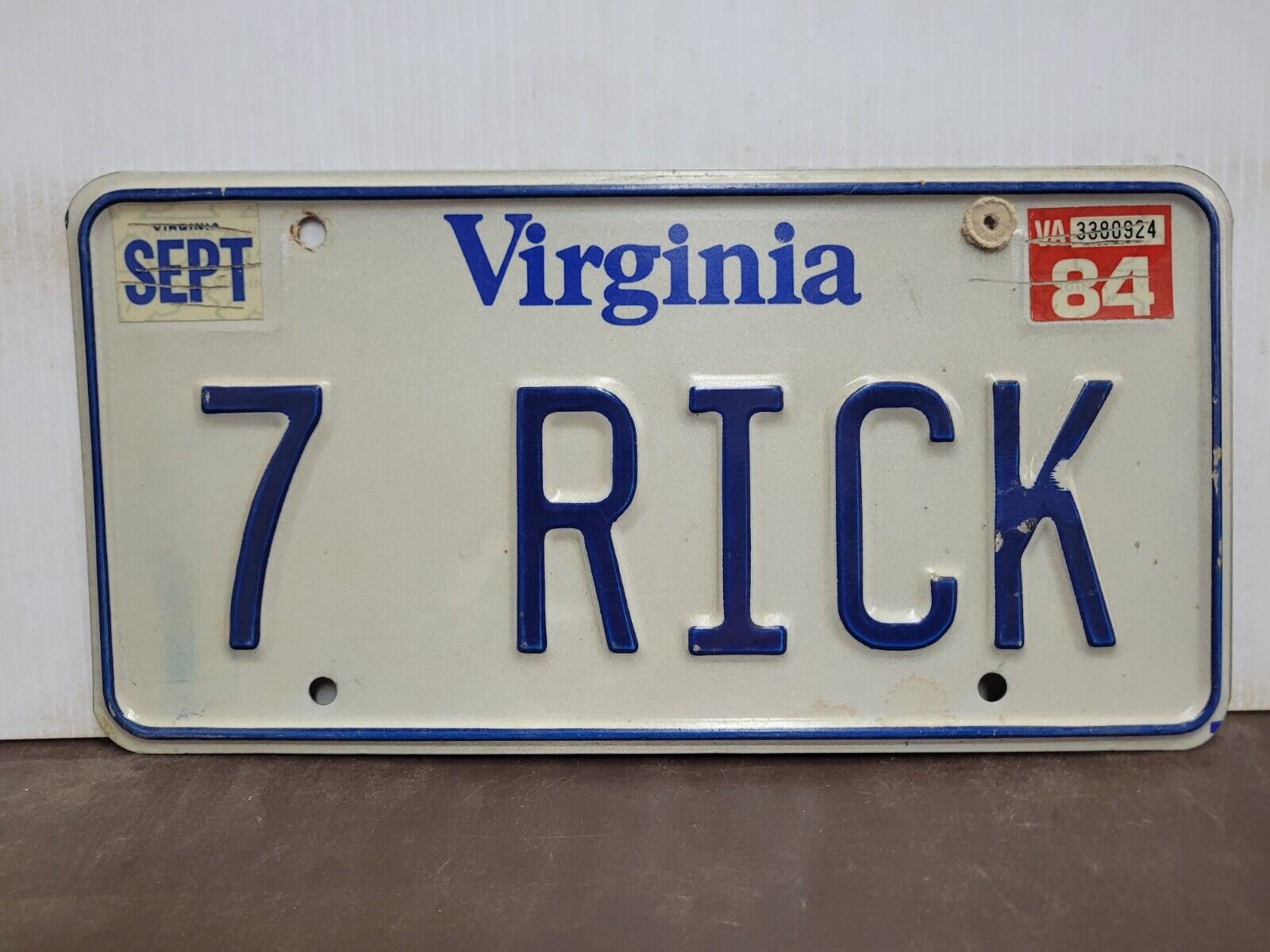 1984 Virginia VANITY 7 RICK License Plate Tag Original.