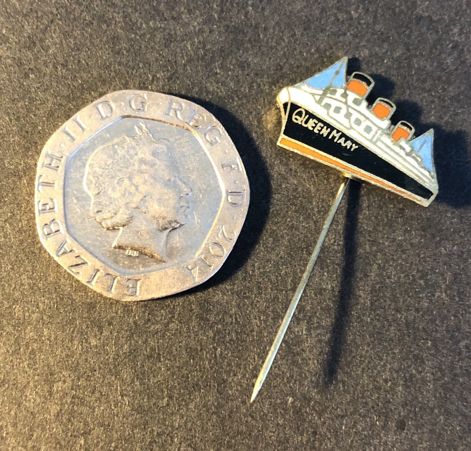 Vintage QUEEN MARY Lapel Stick Pin Enamel Painted Brass Cunard R.M.S. Ship