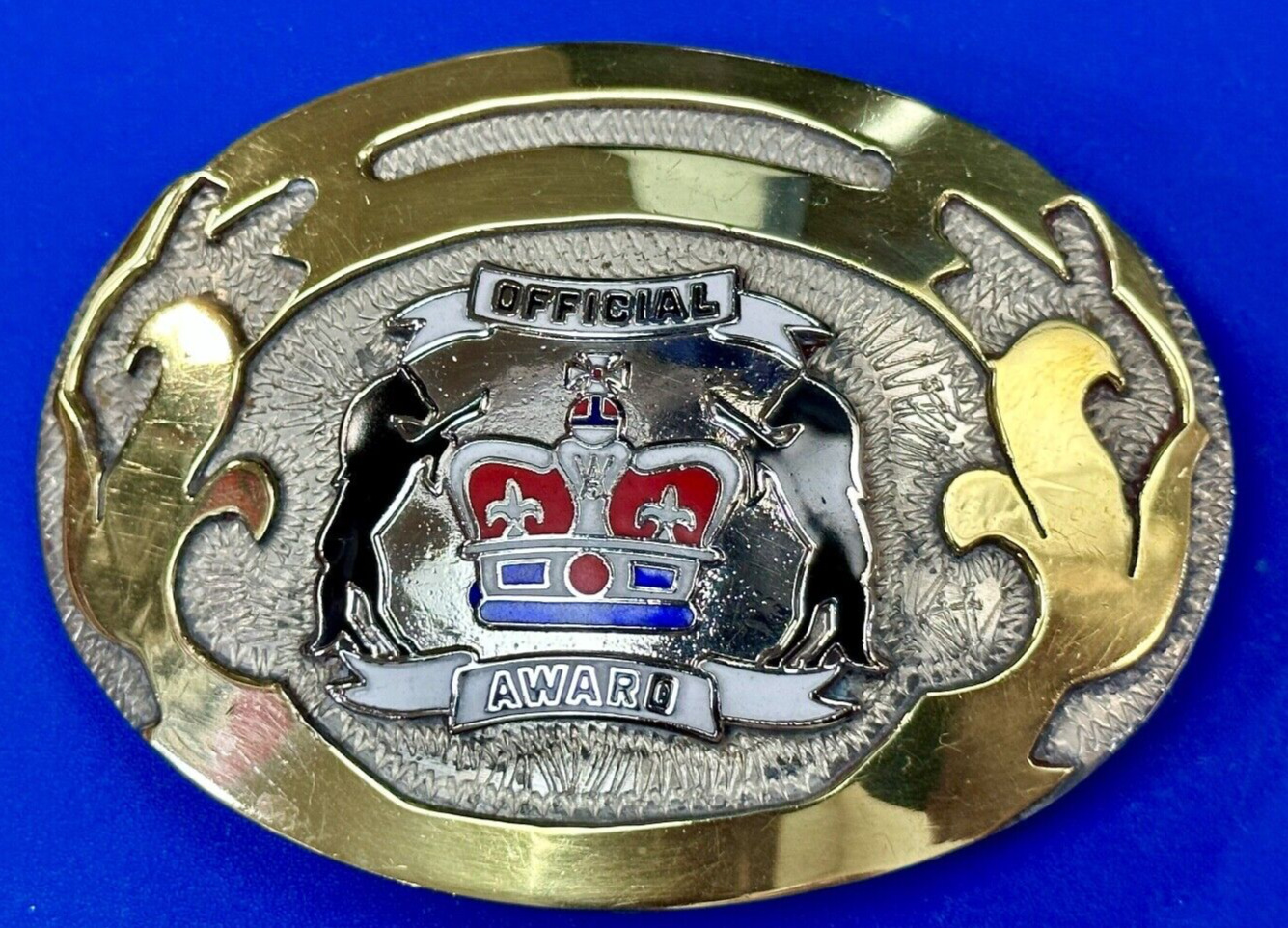 Official Award - Crown western rodeo trophy vintage belt buckle  to engrave