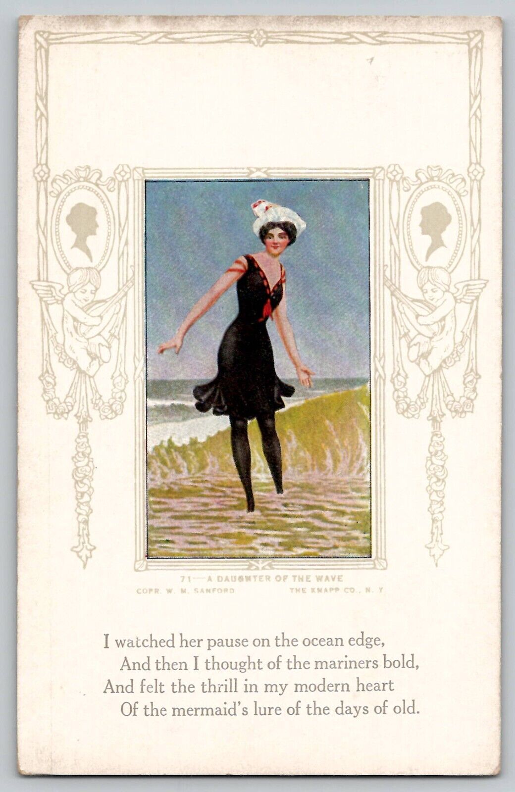 A Daughter of the Wave Vtg Antique Postcard Poem Bathing Beauty 1910's Sanford