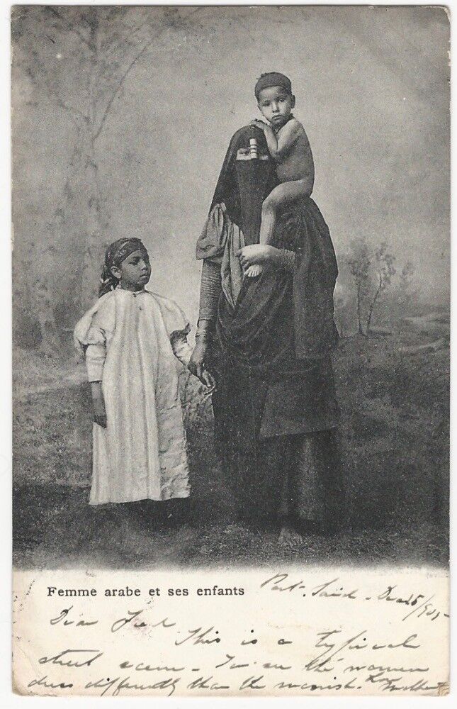 1900s Egyptian Arab Woman and Children Union Postale Egypt Tourist Postcard