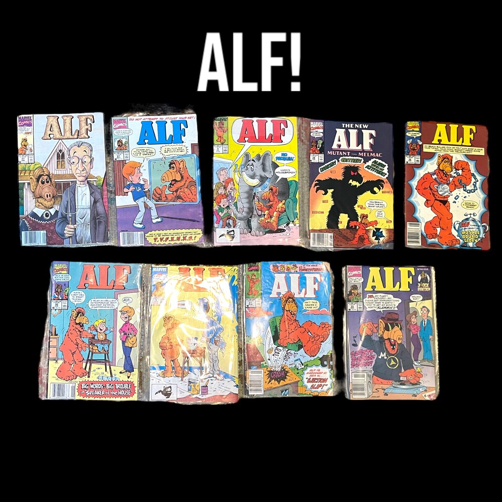 ALF Comic Books vintage Lot of 9 good condition with clear covers Marvel Comics