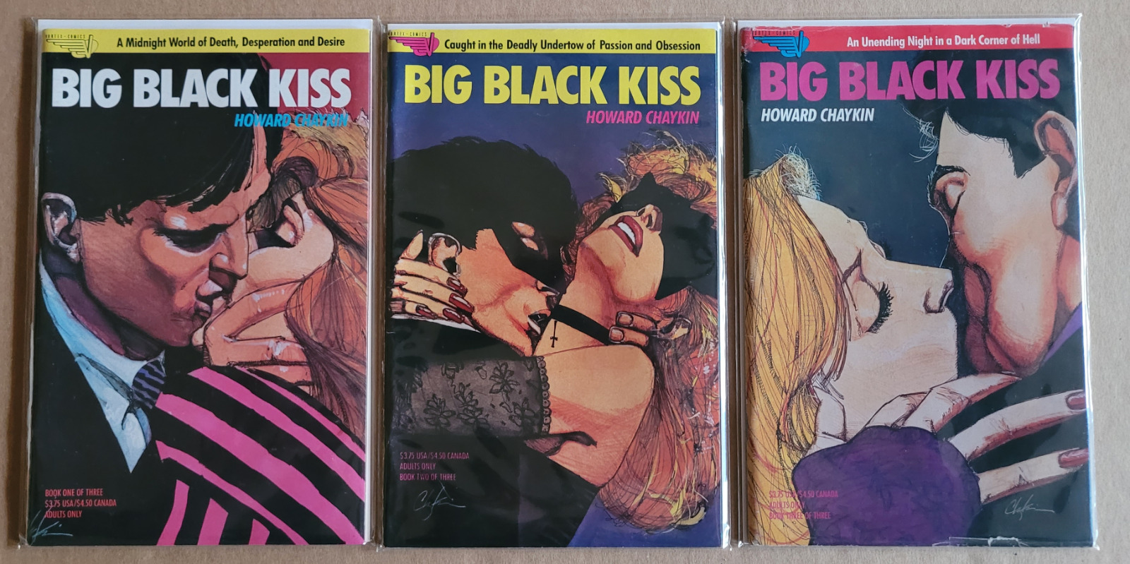 Big Black Kiss 1-3 by Howard Chaykin, Vortex Comics, adult material