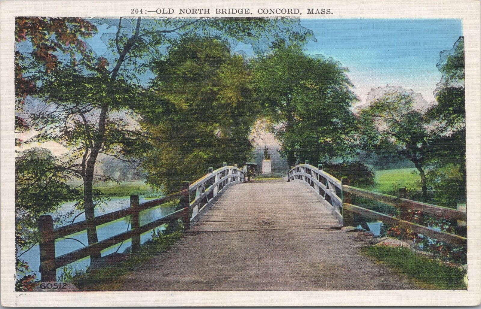 Linen~Old North Bridge Entrance~Concord Massachusetts~Vintage Postcard