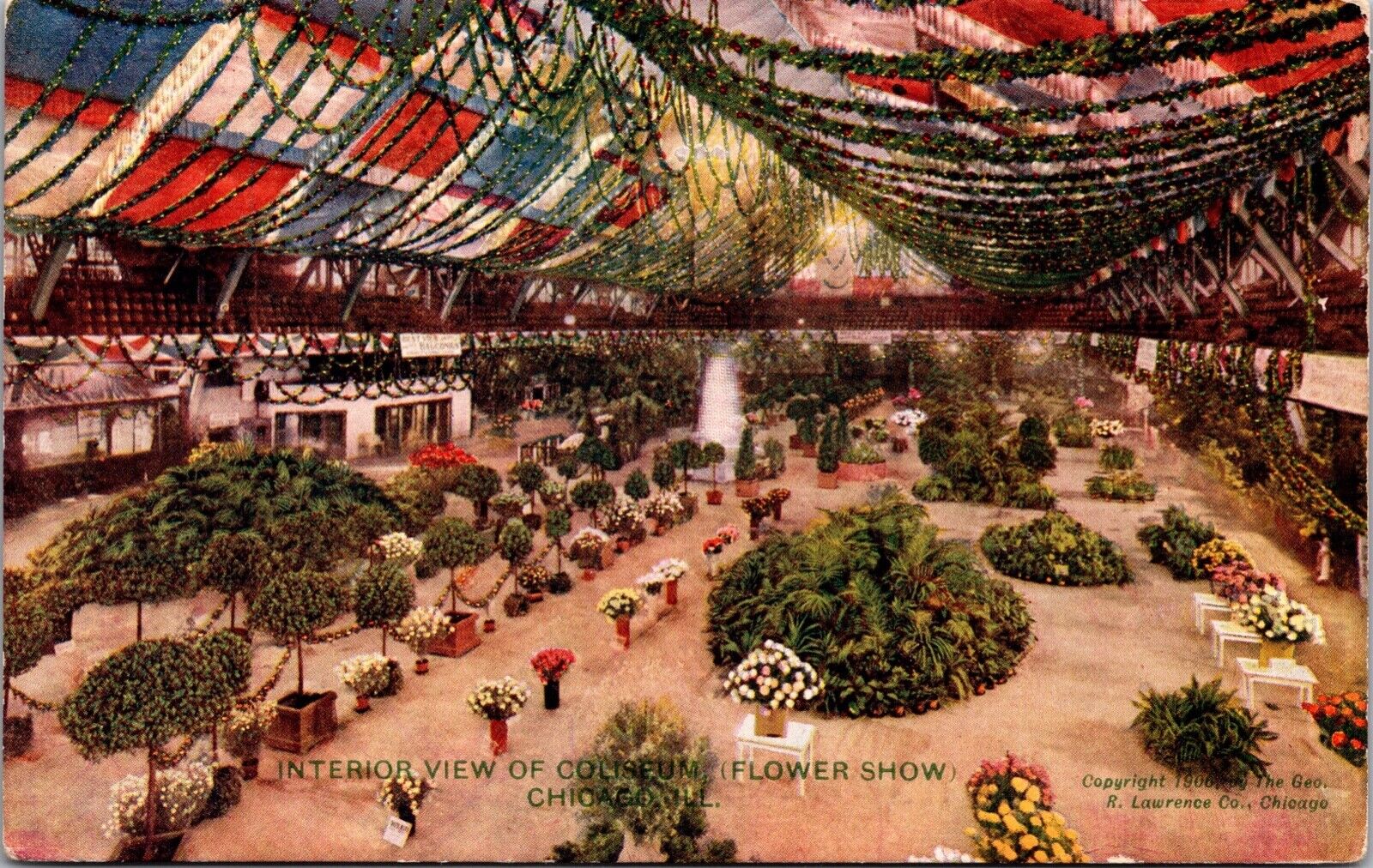 Postcard Interior View of Coliseum Flower Show in Chicago, Illinois~3807