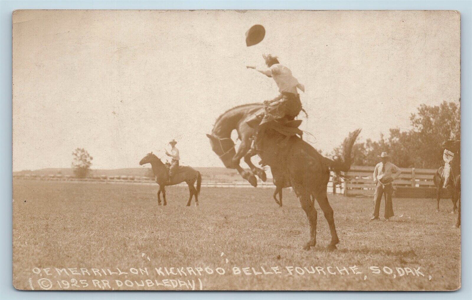 Postcard SD Belle Fourche OE Merrill on Kickapoo Rodeo RPPC Doubleday Photo S17