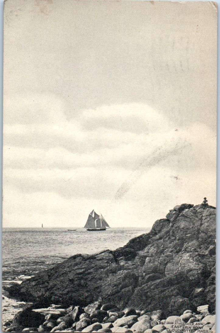 1906 Vintage RPPC Postcard Mother Ann Eastern Point Gloucester, MA Sailboat