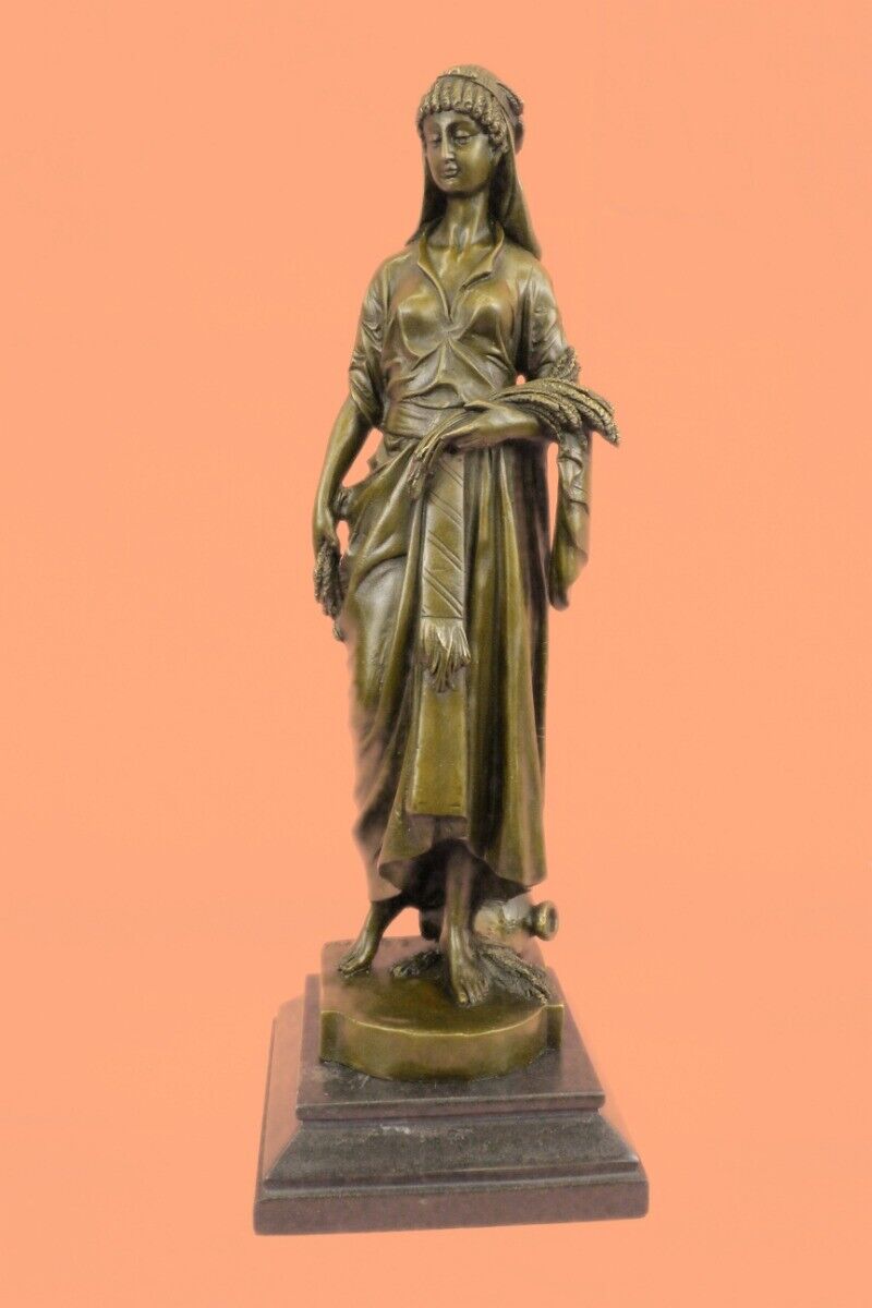 Beautiful French Reproduction Gilded Bronze Maiden w Wheat Signed Art Deco SALE