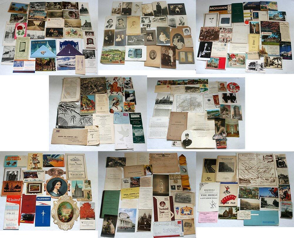 Large 190 pc Lot of Mixed Ephemera Postcards Photos Pamphlets Victorian Scrap +
