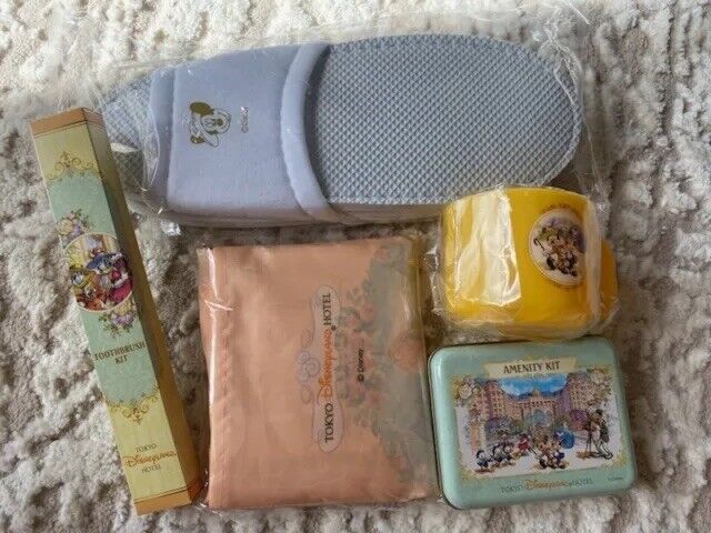 Tokyo Disneyland Hotel Japan Amenity Kit, Toothbrush, Cup, Bag, Slippers.