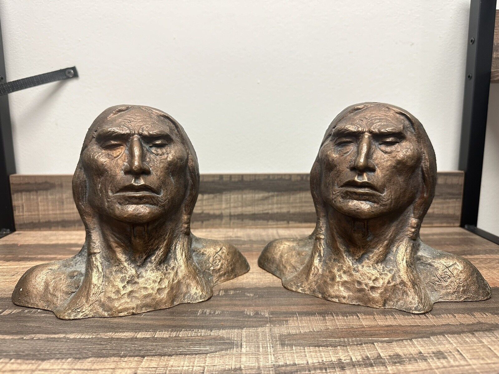 1913 Native American Set of 2 Signed West bronze bookends