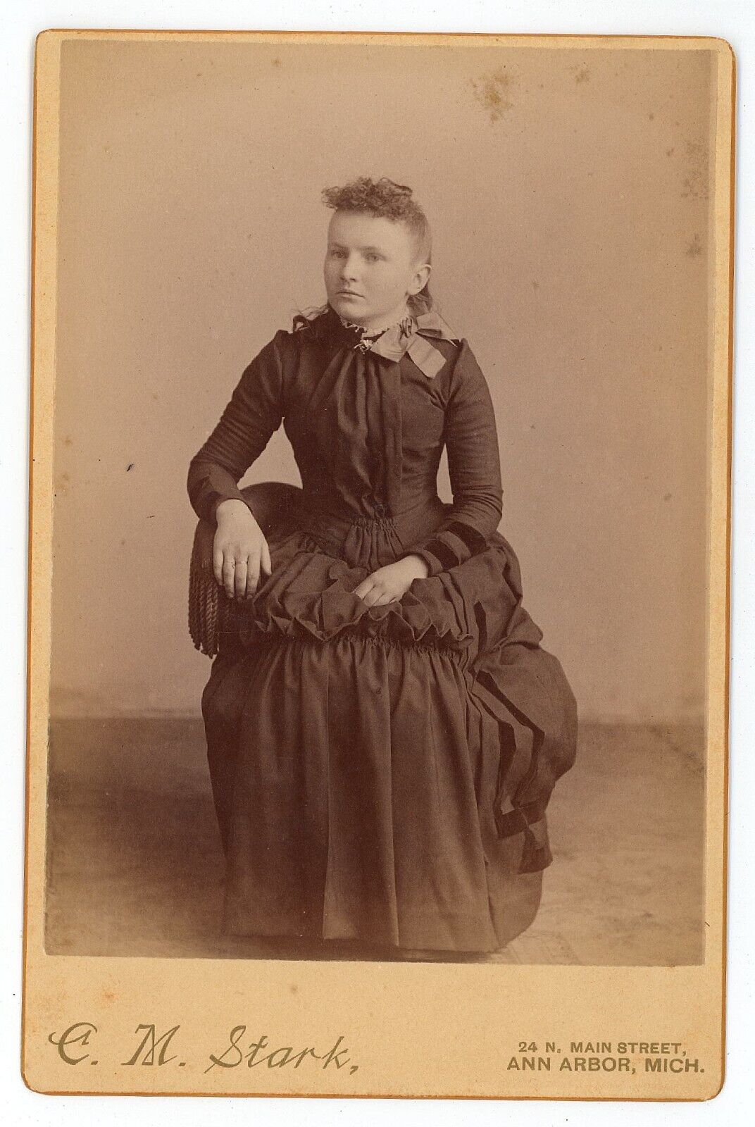 Antique Circa 1880s Cabinet Card Stark Beautiful Young Woman Ann Arbor, MI