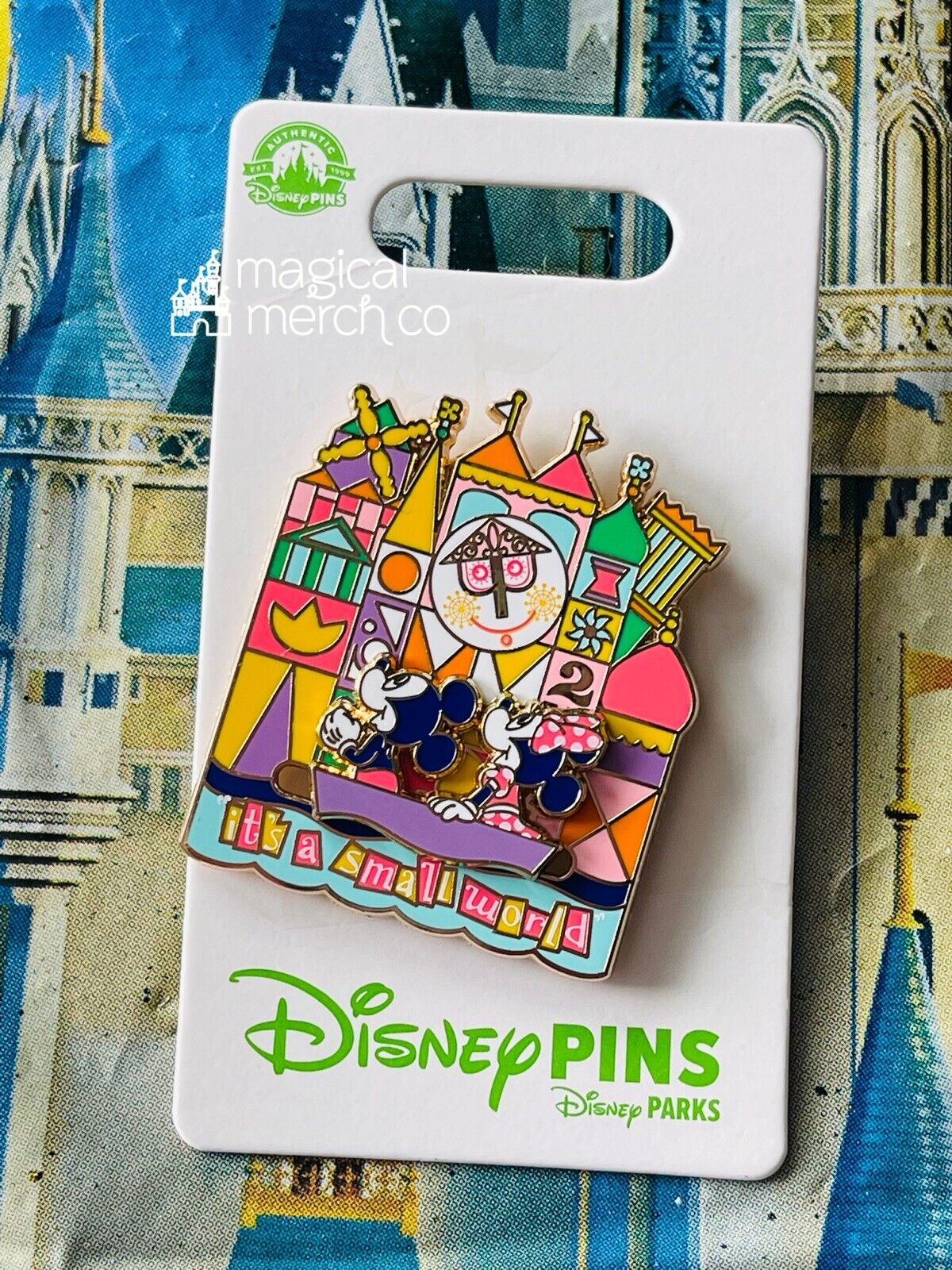 2022 Disney Parks It’s A Small World Clock Minnie Mickey Slider Open Edition Pin