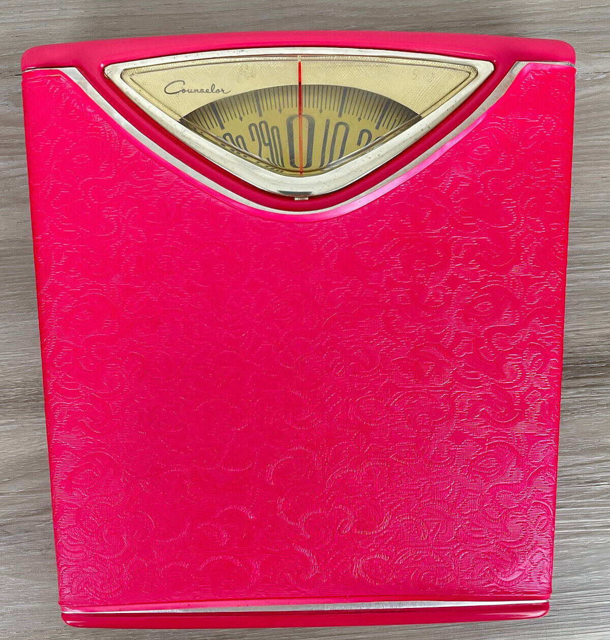 Vintage MCM Hot Pink and Gold Counselor Bathroom Scale The Brearley Company