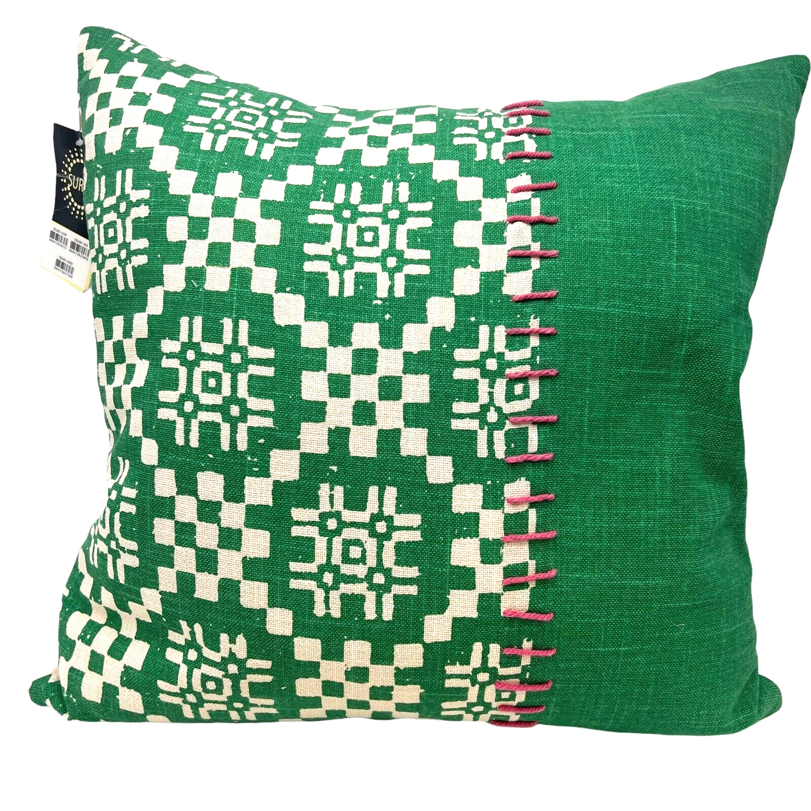 Green White Pink Cotton Geometric Throw Pillow New With Tags Surya Zipper Back