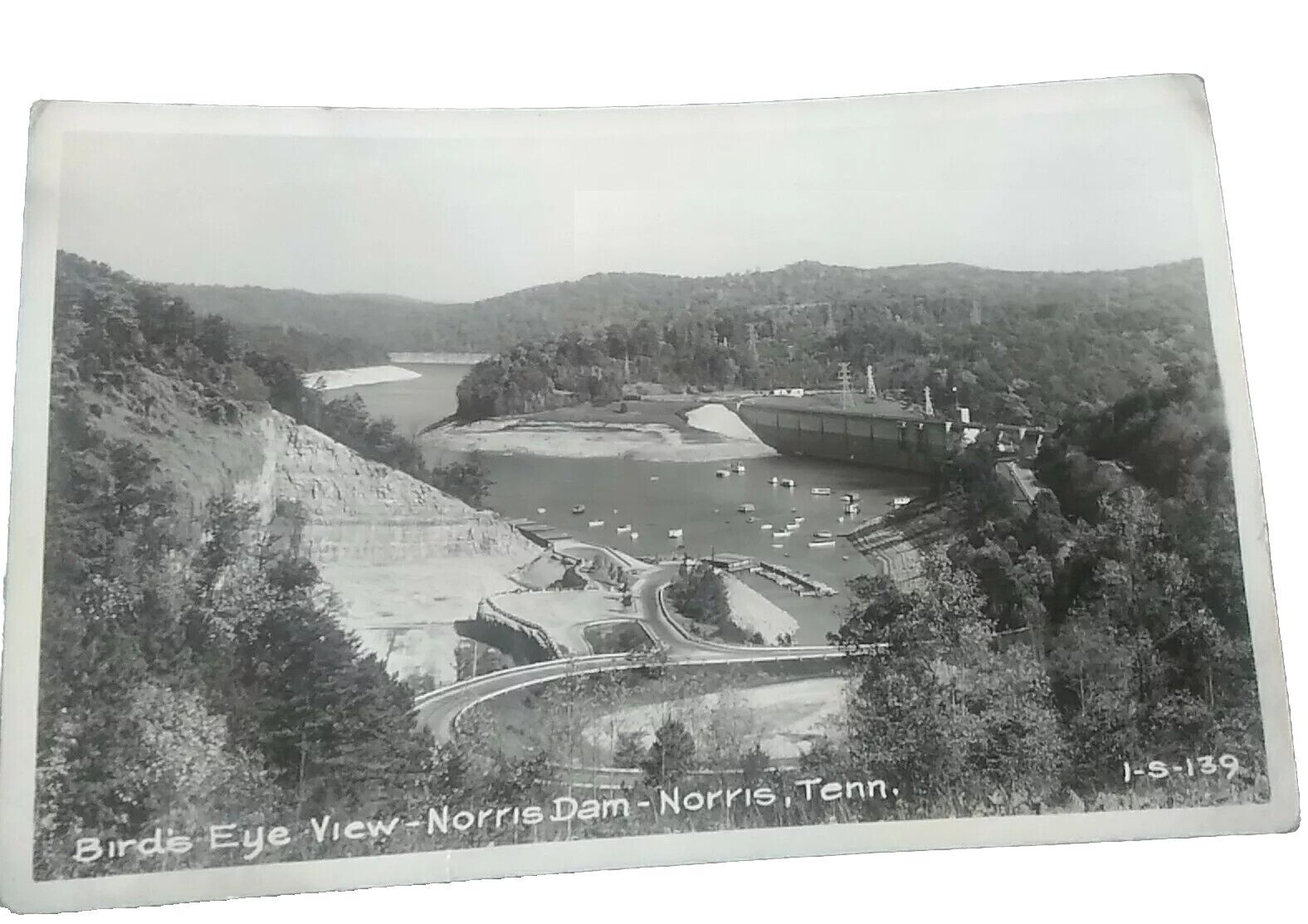 Postcard Norris Dam Norris Tennessee  Real Photo  ~  Bird's Eye View ~ 1-S-139