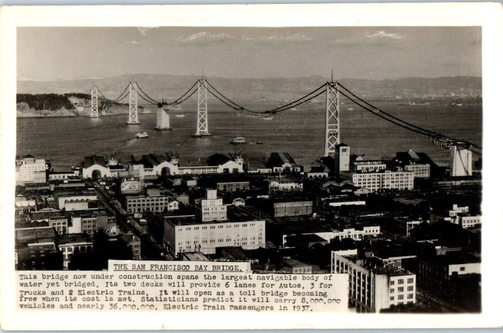 1930s Vintage RPPC Postcard San Francisco Bay  Bridge Construction California