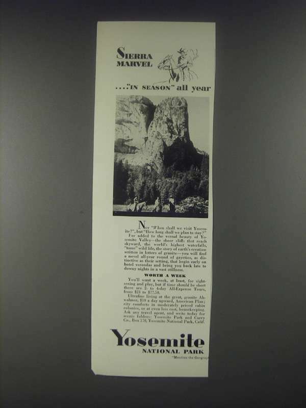 1931 Yosemite National Park Ad - Sierra Marvel