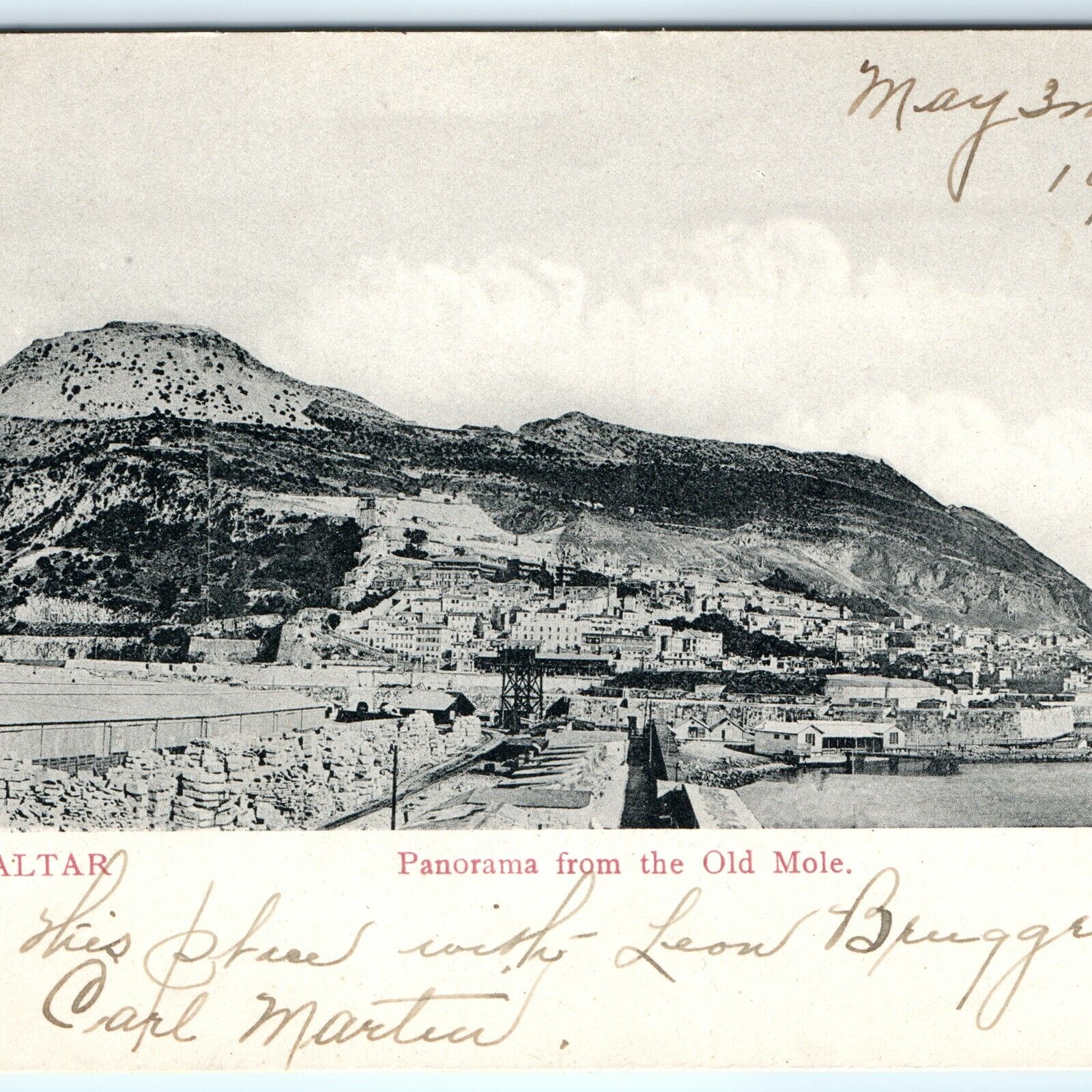 1909 Gibraltar Panorama from Old Mole Port Litho Photo Postcard VB Cumbo Vtg A29