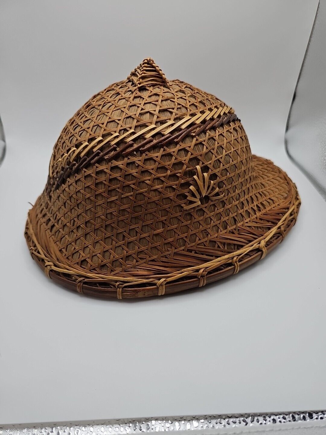 Vintage Antique Asian Woven Wicker Chinese Straw Bamboo Hat Amazing Handwork