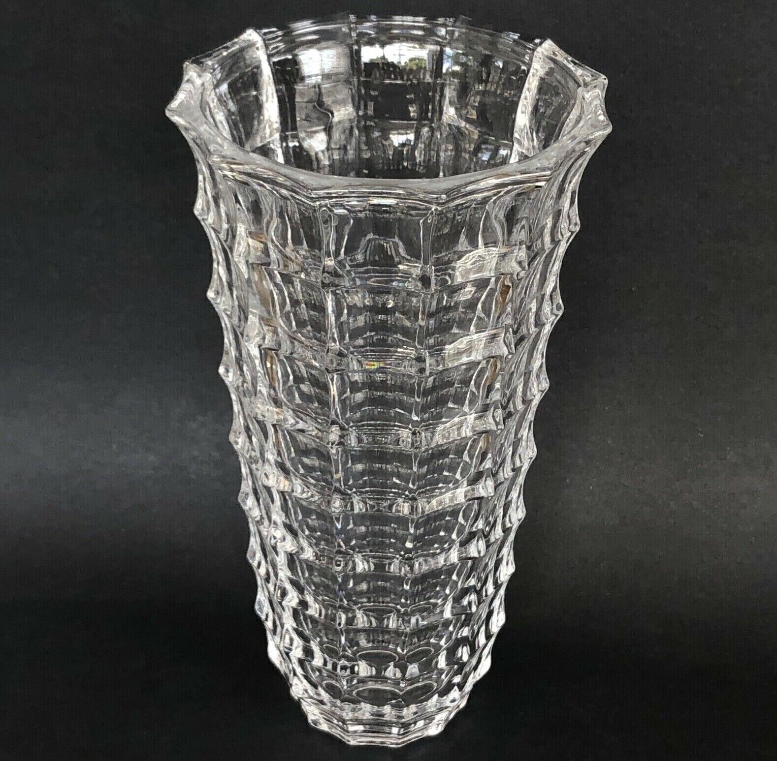 French Vintage Lead Crystal Square-cut Design Tall Bouquet Flower Vase 10.5\