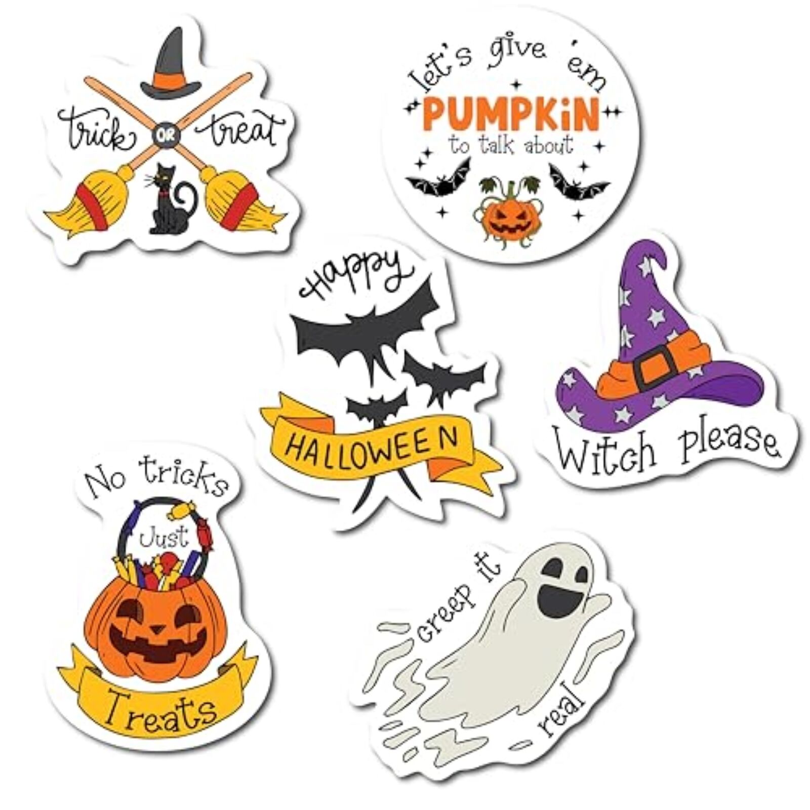 Happy Halloween Funny Assorted Holiday Magnet Decals, 6 Pack, 5 inch