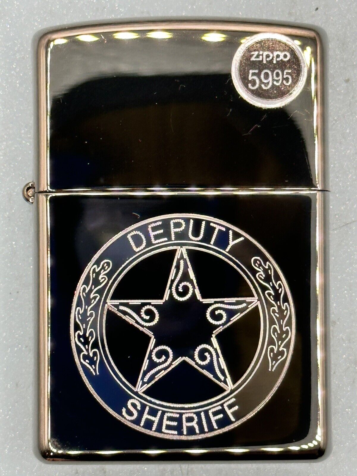Vintage 2005 Deputy Sheriff High Polish Black Ice Zippo Lighter NEW