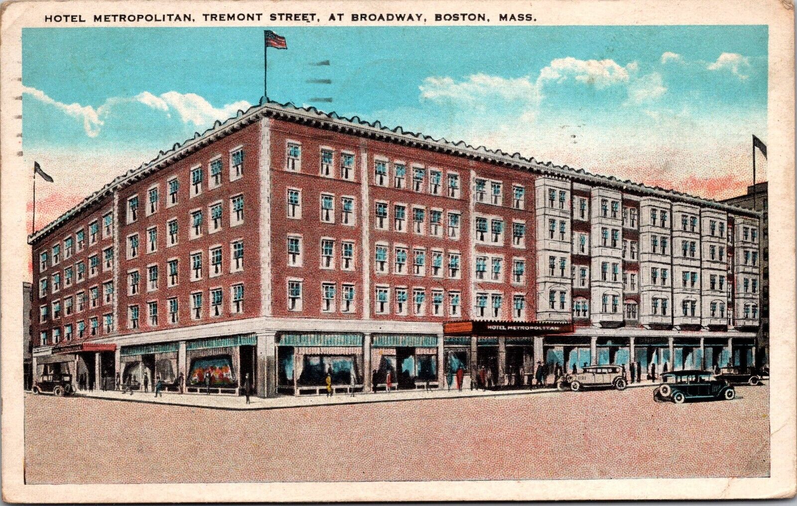 Postcard Boston Mass Hotel Metropolitan Tremont St & Broadway vintage postcard