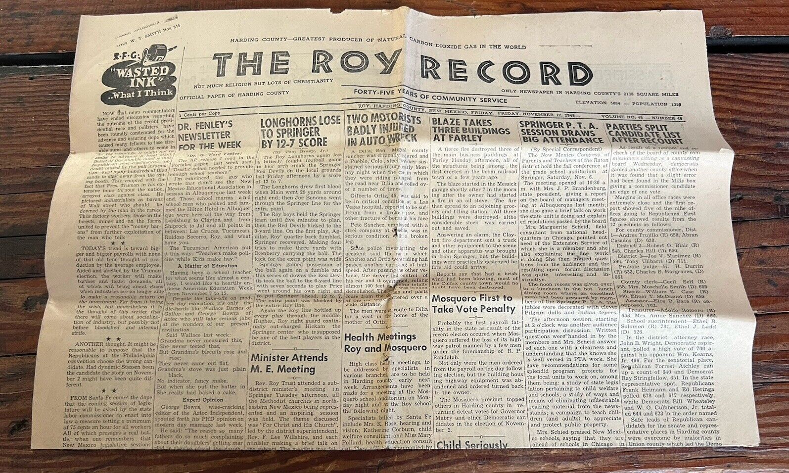 Vintage 1948 Local Newspaper The Roy Record Harding County New Mexico