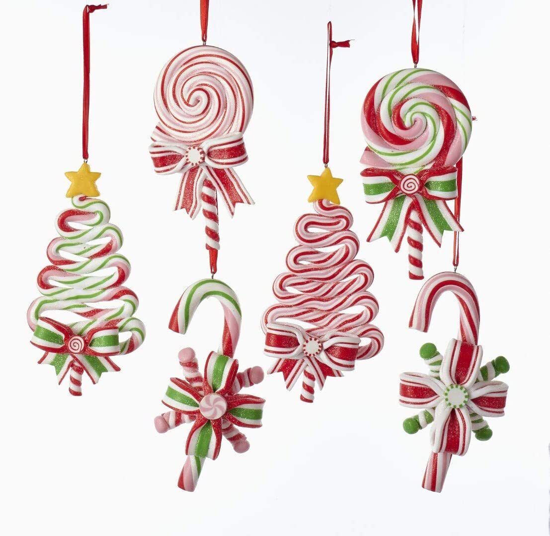 Kurt Adler Peppermint Candy Lollipop Ornaments - Set of 6