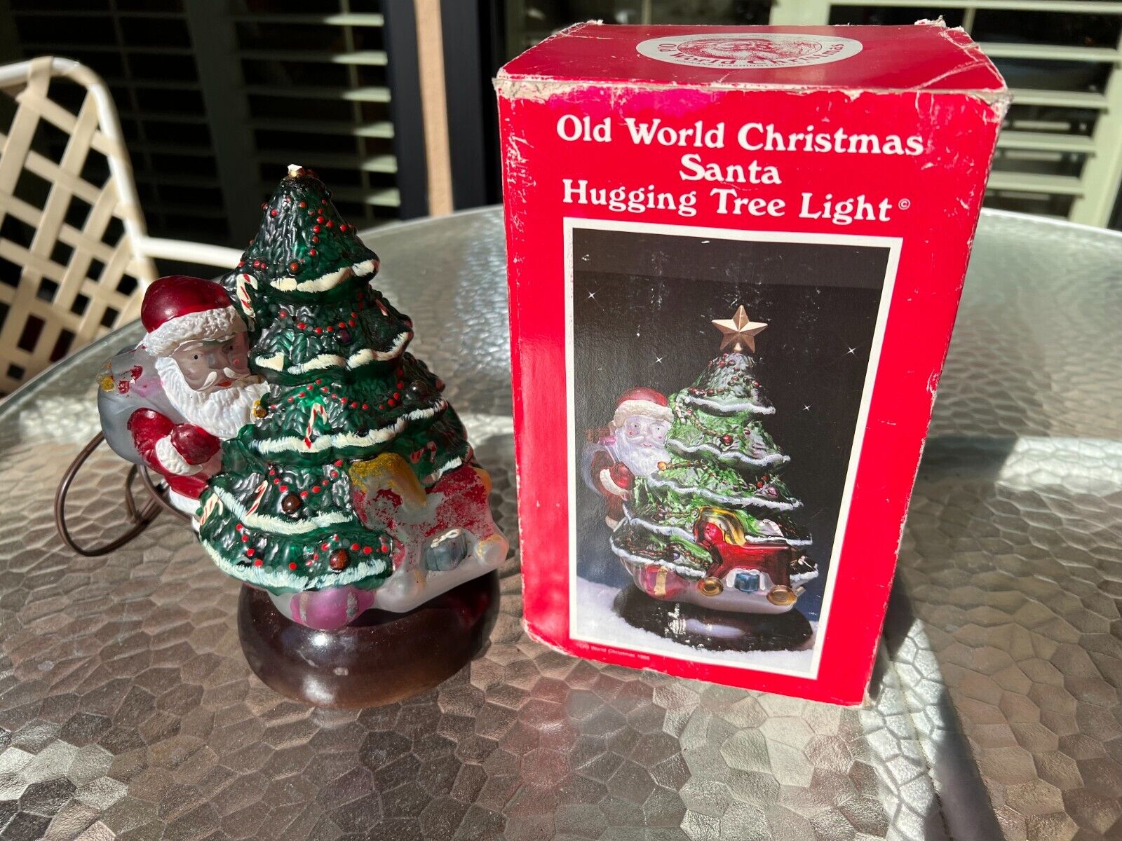 Hard to Find EM Merck Old World Christmas 1988 Santa Hugging Tree Light