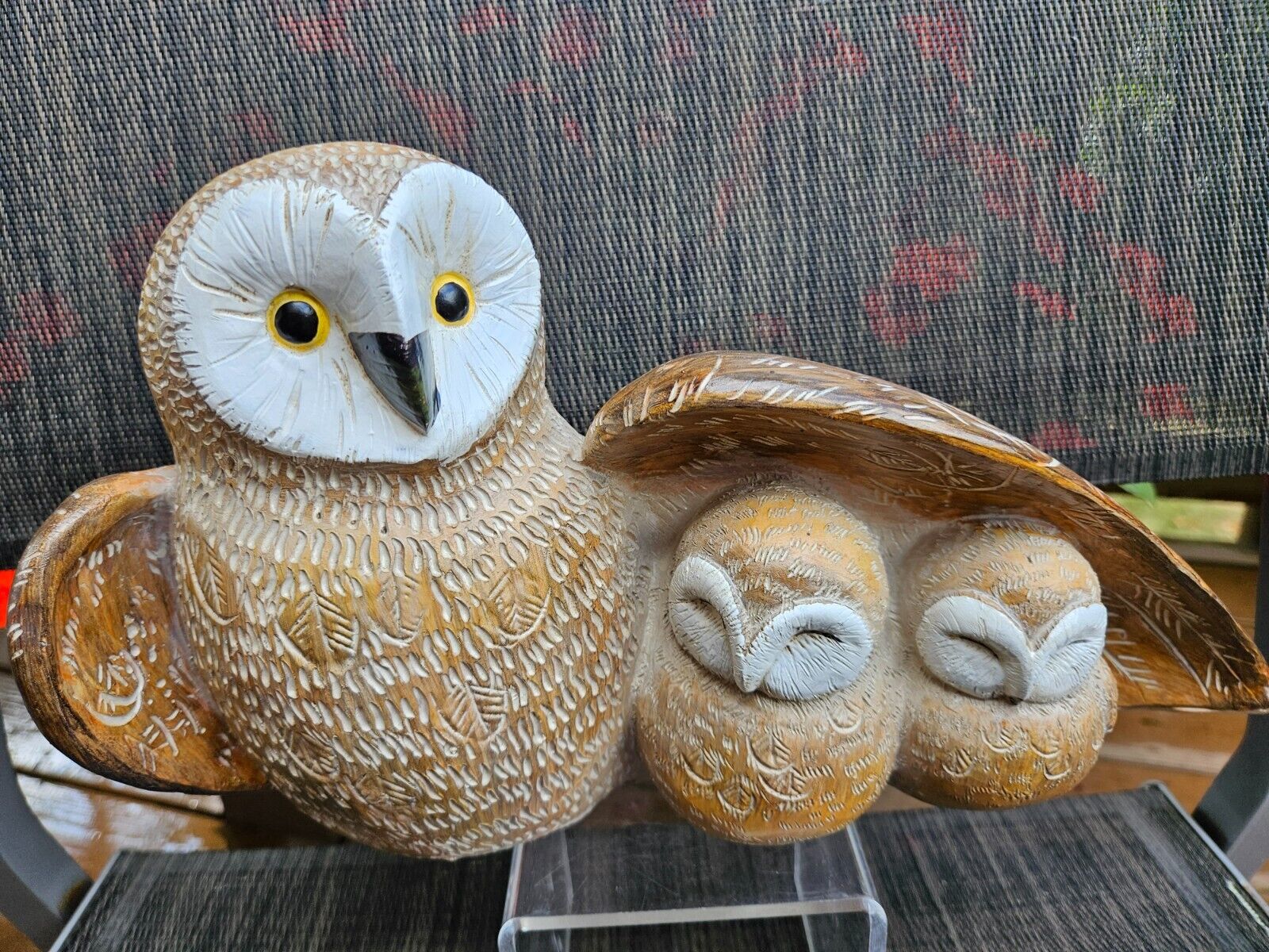 Owl Family Large Resin Figurine Tan/White Mom & Babies
