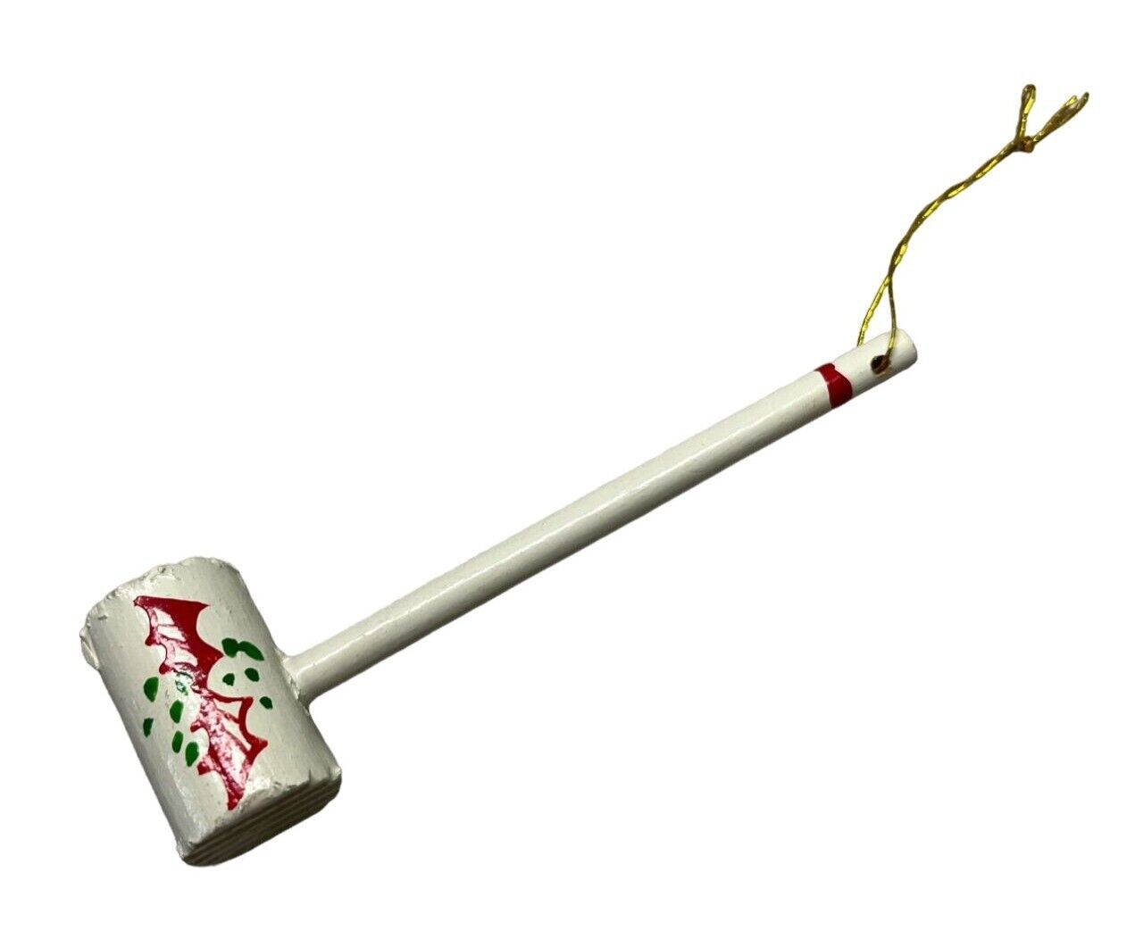 Vintage Holly Croquet Mallet Christmas Tree Ornament Wooden 4.25 Inch