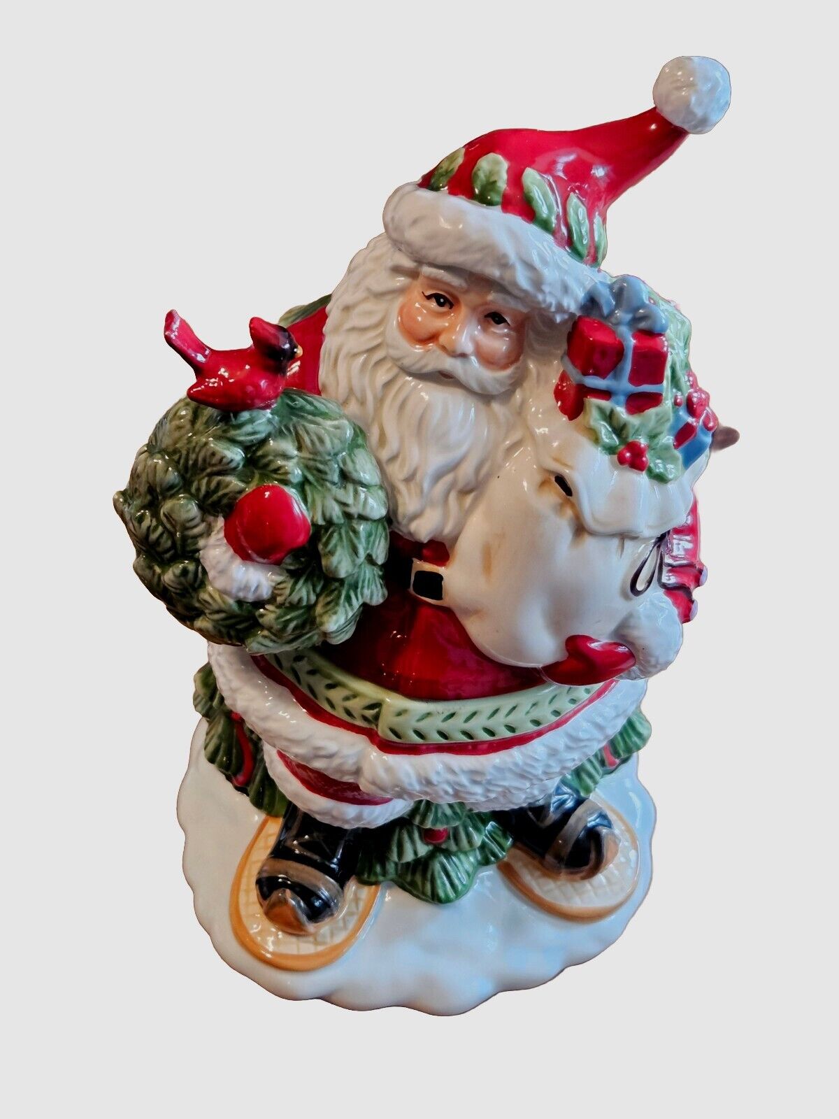 Santa Claus Cookie Jar Colorful, Festive CR  Brand Hand Painted Large 12” 