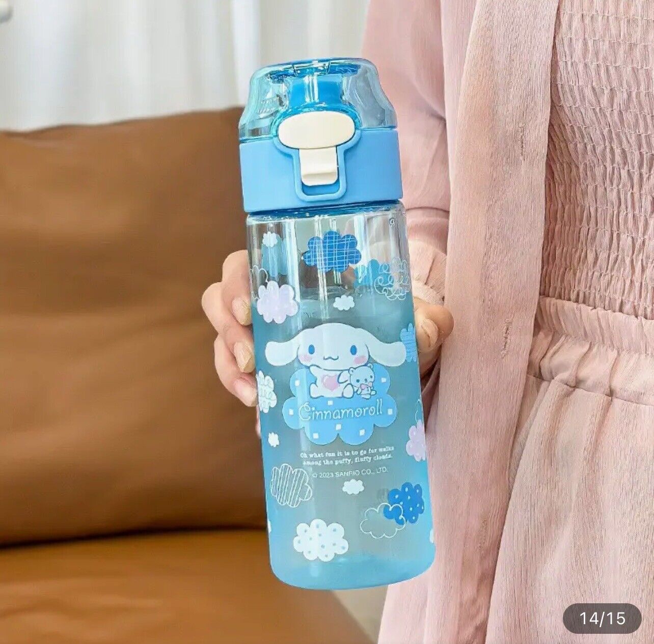 New Sanrio Cinnamon Water Bottle Blue 18.6 oz Tritan Sport Bottle