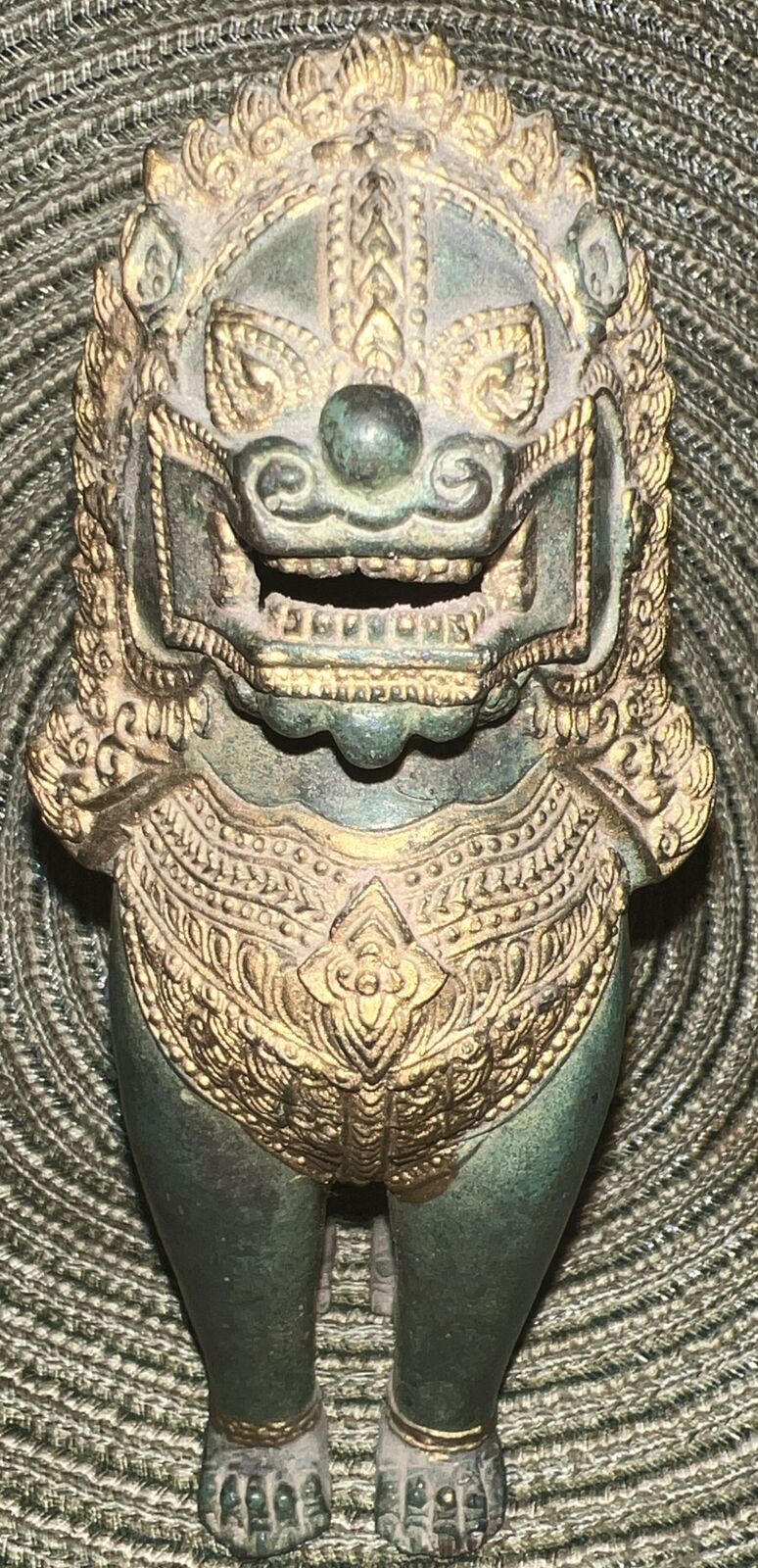 Vintage Khymer Singha Bronze Temple Lion Foo Lion Sculpture Figures 6 1/2\