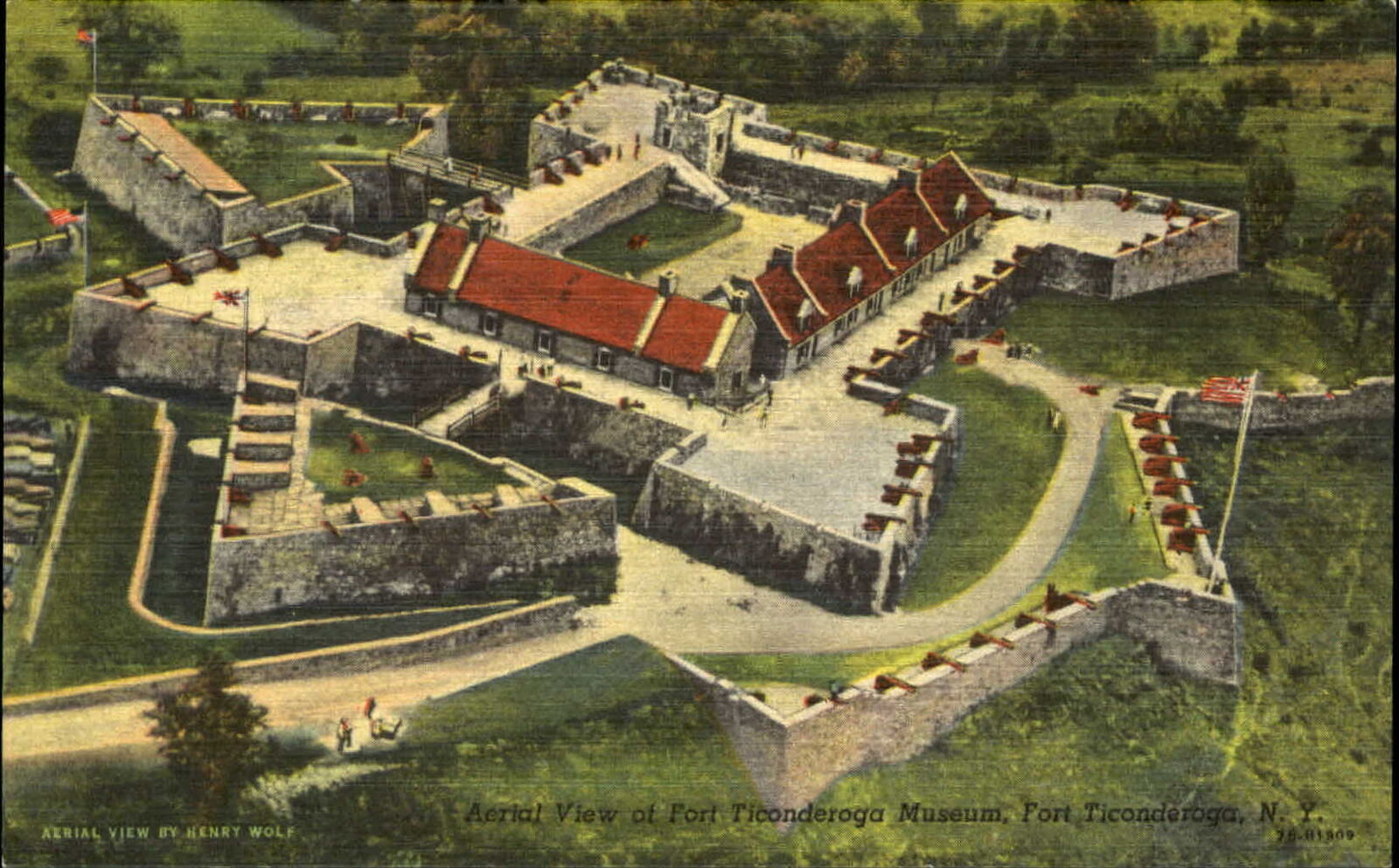 Fort Ticonderoga New York NY aerial view 1940s vintage postcard sku911
