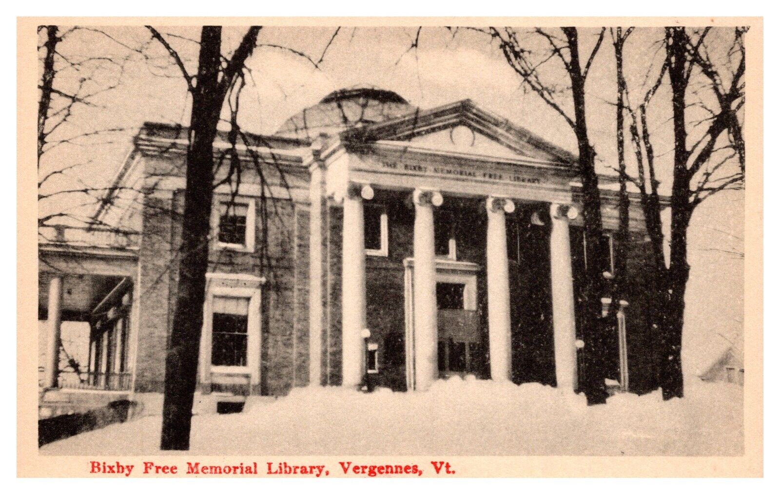 Vergennes VT Vermont Bixby Free Memorial Library Street View Linen Postcard