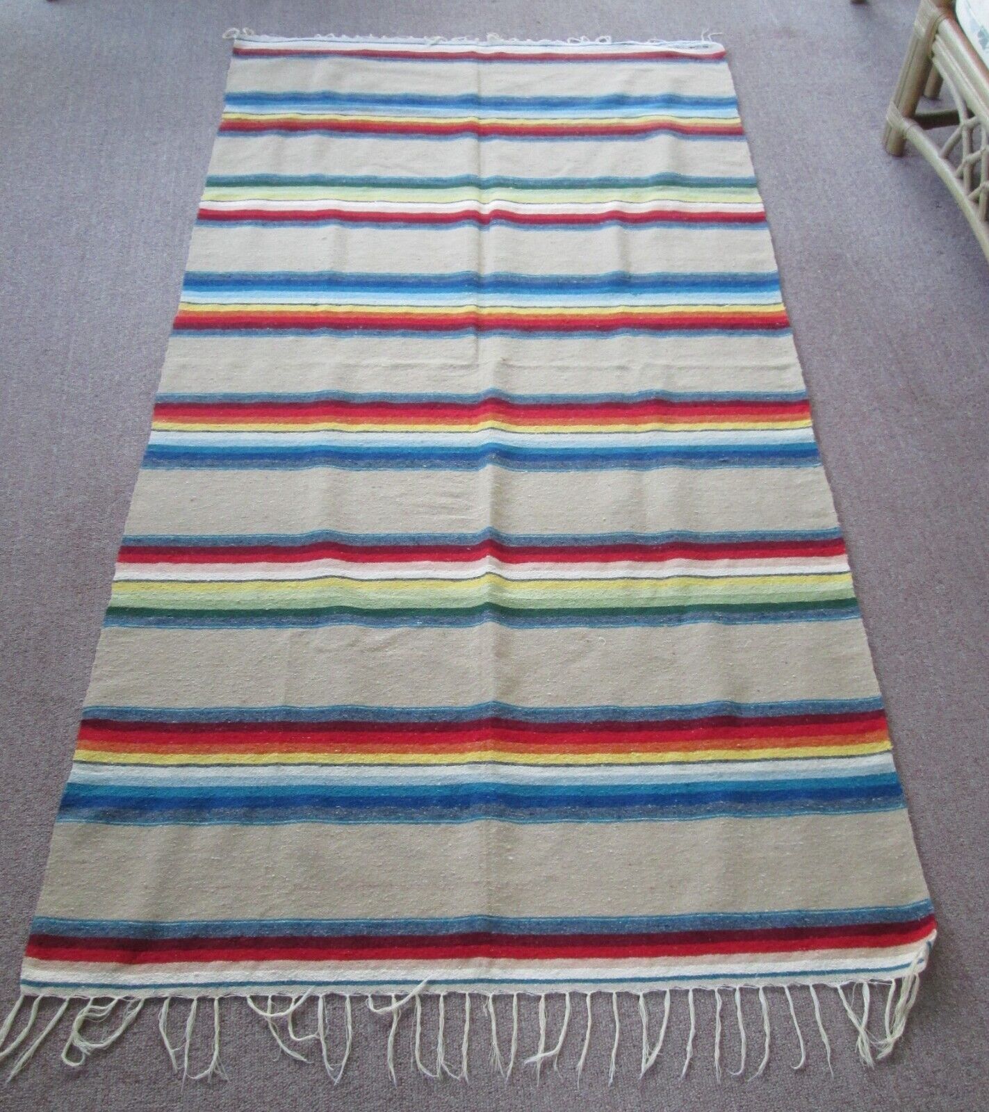 decorative Mexican Southwestern style stripe fringed throw used 38\