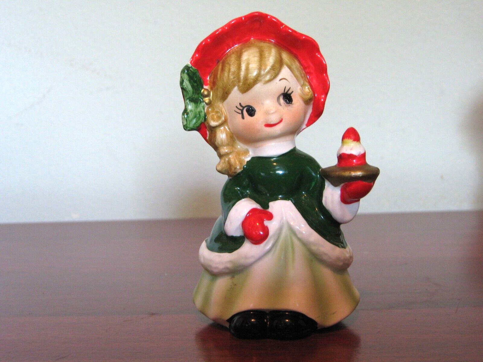 Adorable Big Eyed Christmas Girl Figurine with Candle  4\