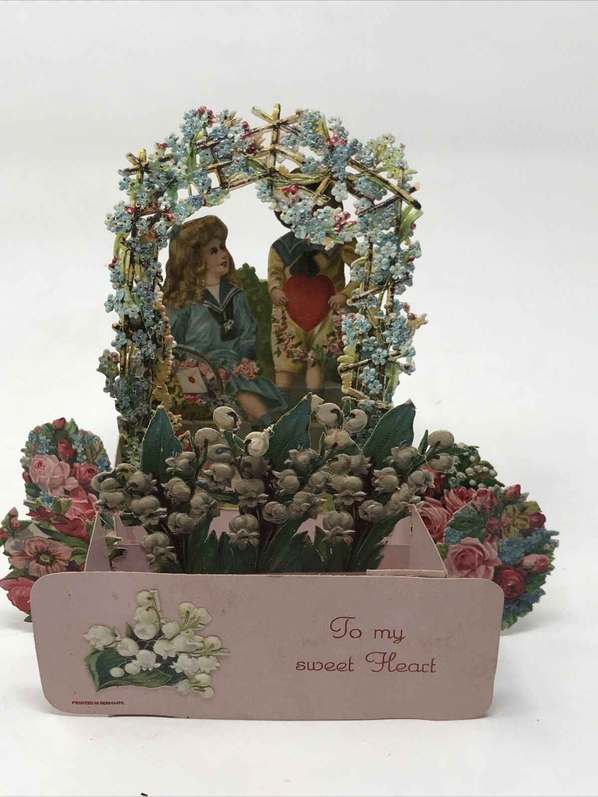1928 Valentine Pop Up 3D Card Die Cut Made in Germany Flower Garden To My Sweet
