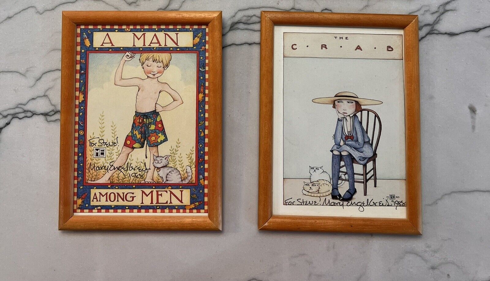 “The Crab” And “A Man Among Men” Mary Engelbreit Autographed Print - 5.5” X 7.5”