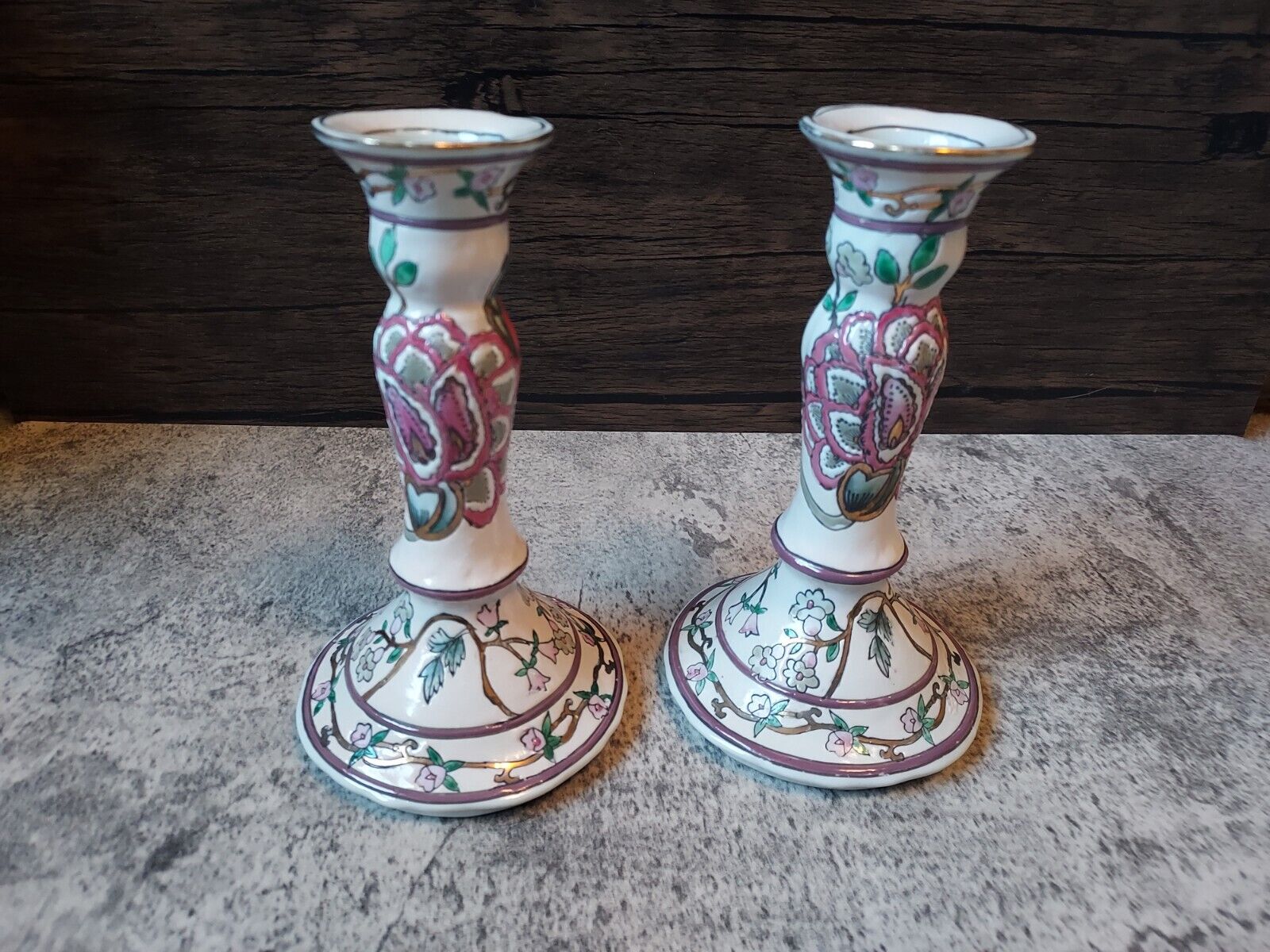 Pair Of 2 Taper Candle Holders Vintage JC Penney Classic Tradition Flower Design