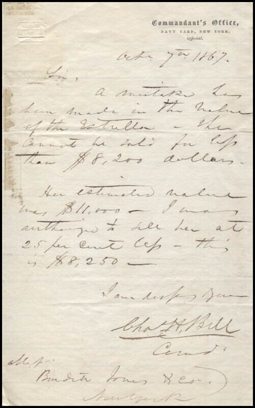 CHARLES H. BELL - AUTOGRAPH LETTER SIGNED 10/07/1867