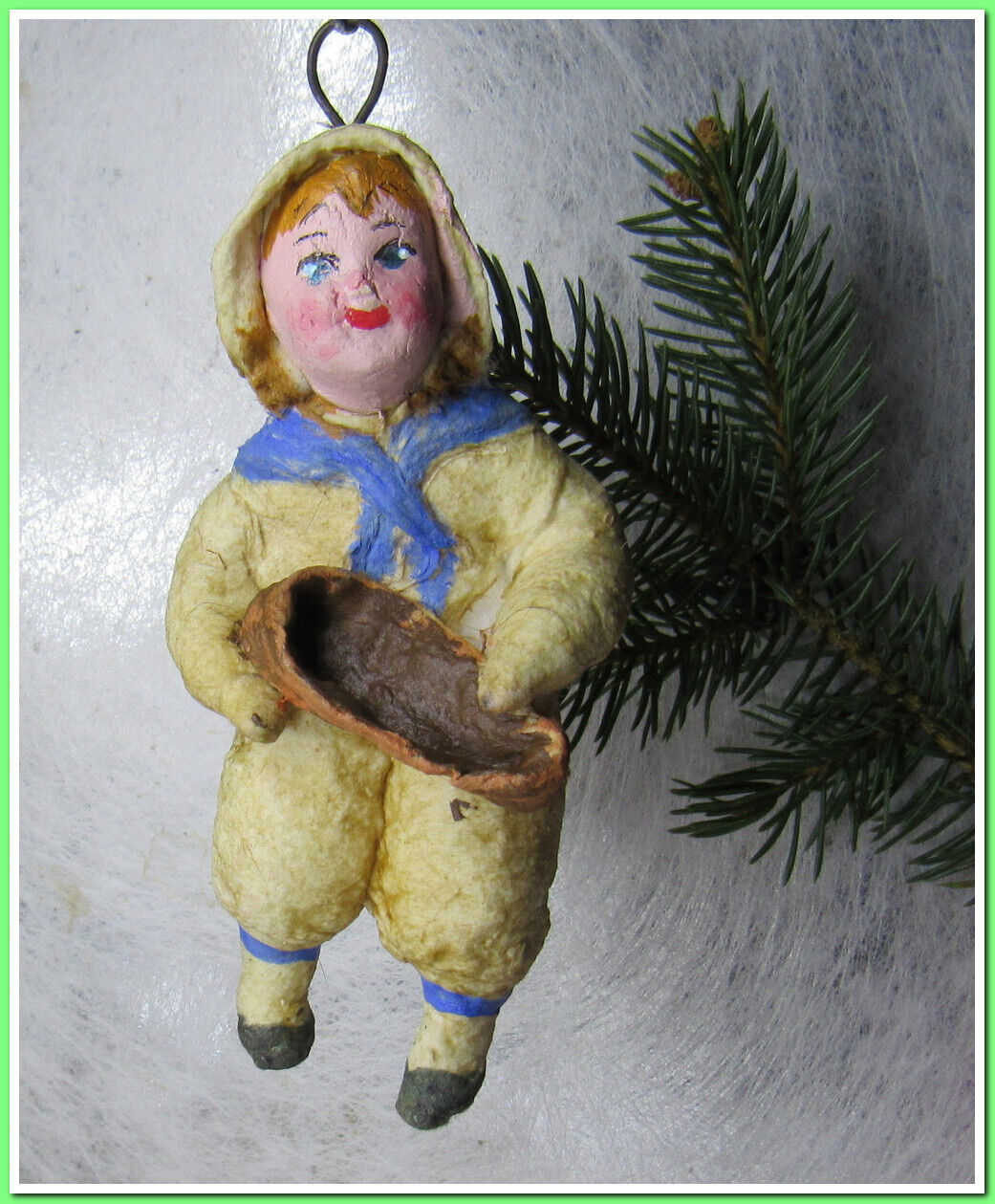 🎄Boy~Vintage antique Christmas spun cotton ornament figure #121248